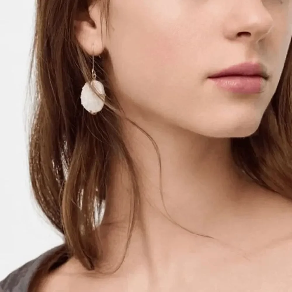 Ladies Long Dangle White Stone Earrings